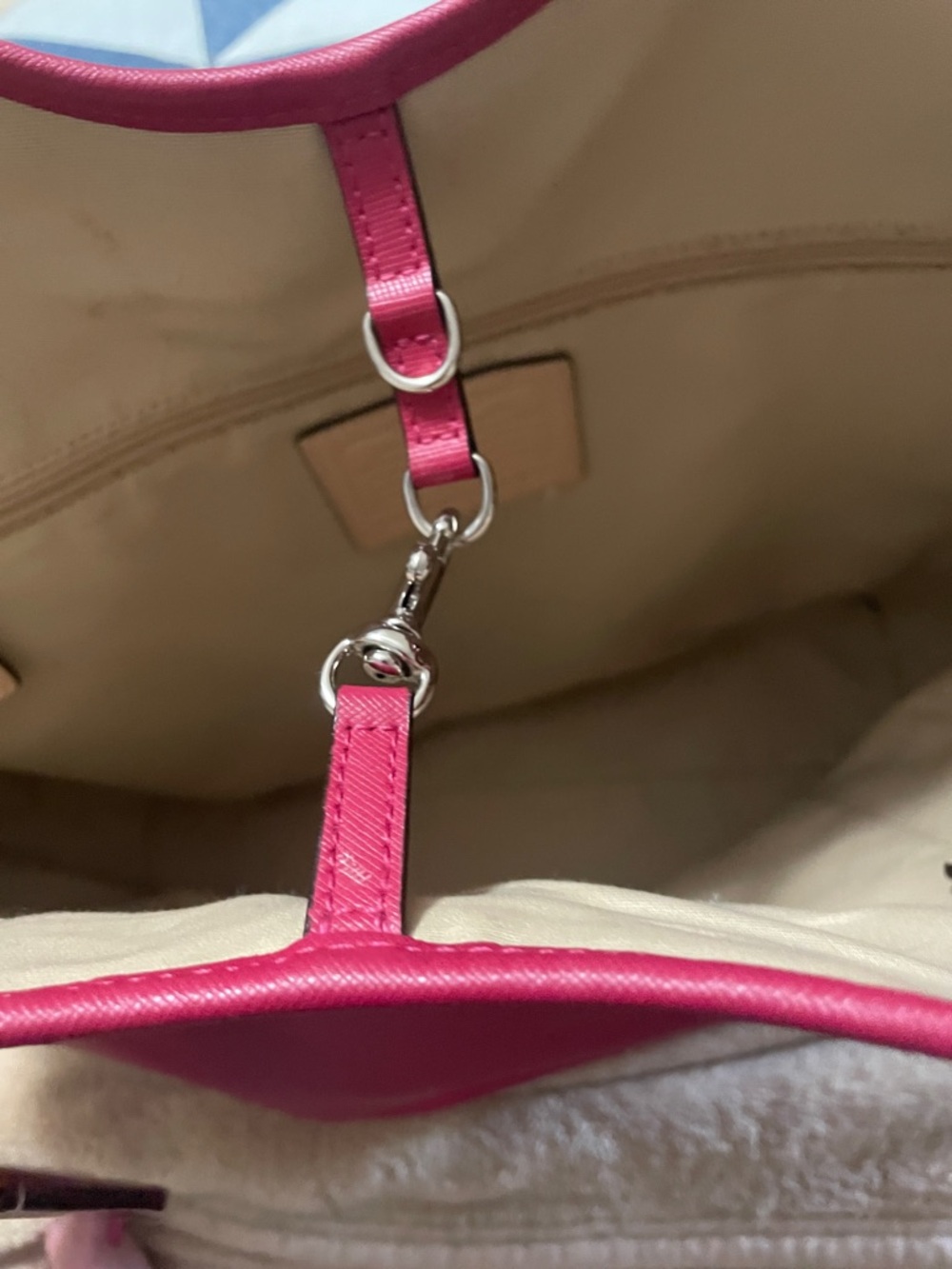 COACH Cherry Red Leather Tote with Signature Charm - Picture 6 of 16
